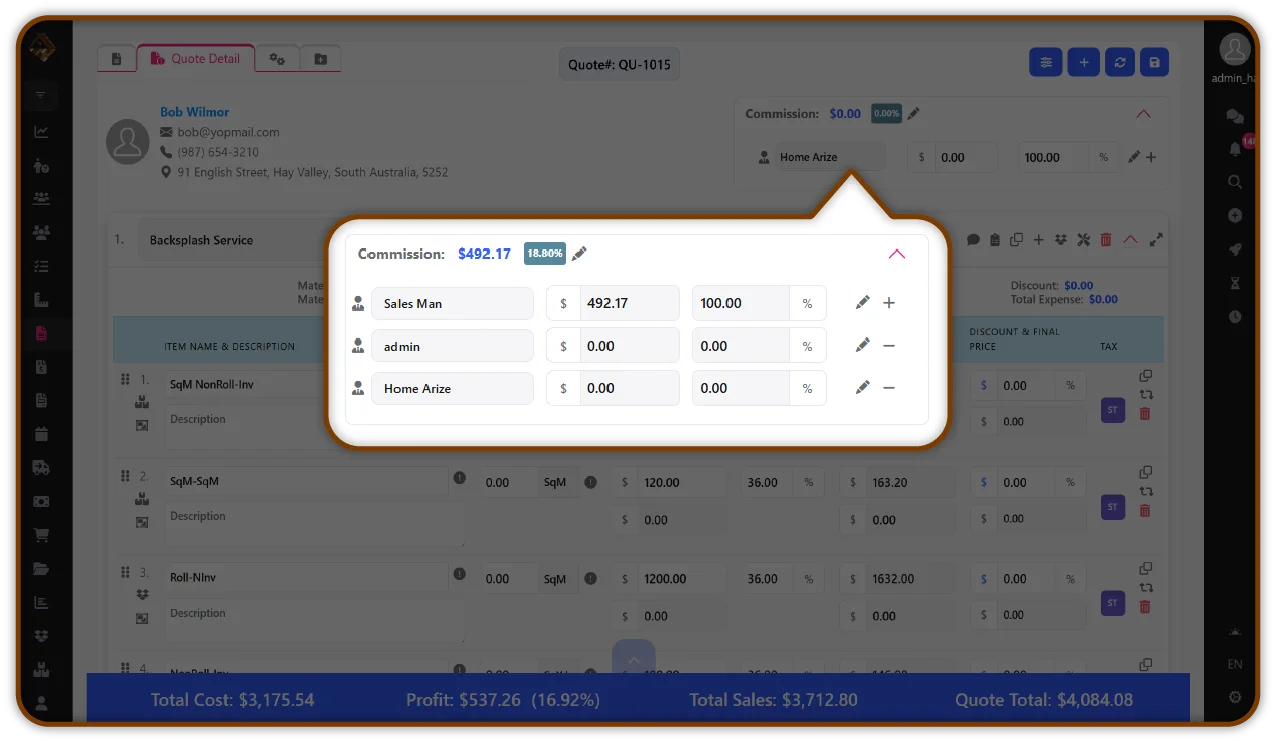 Commission tracking dashboard