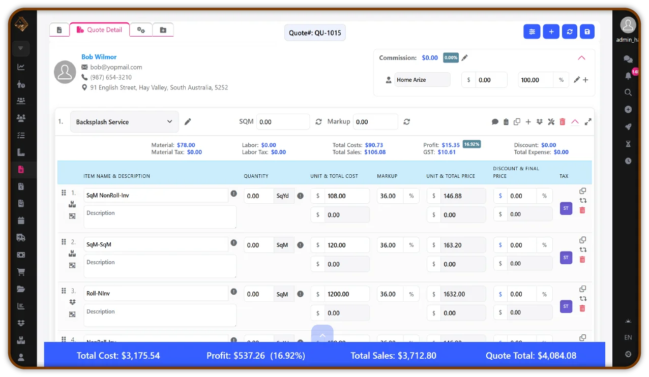 Fast Quotes and Invoice Dashboard